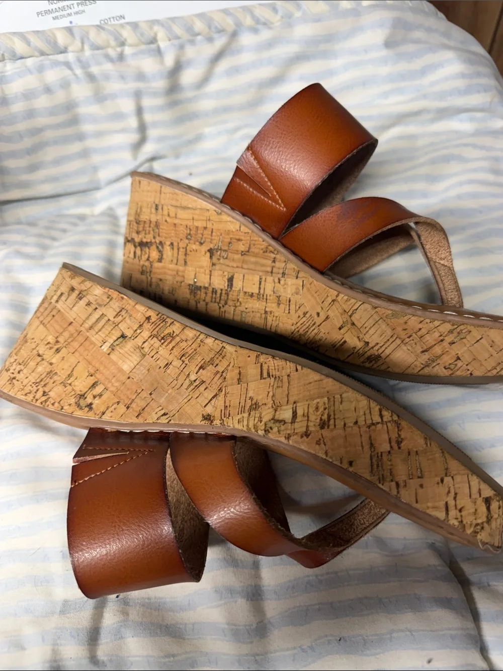 Women's Tan Leather Wedge Slide Sandals
